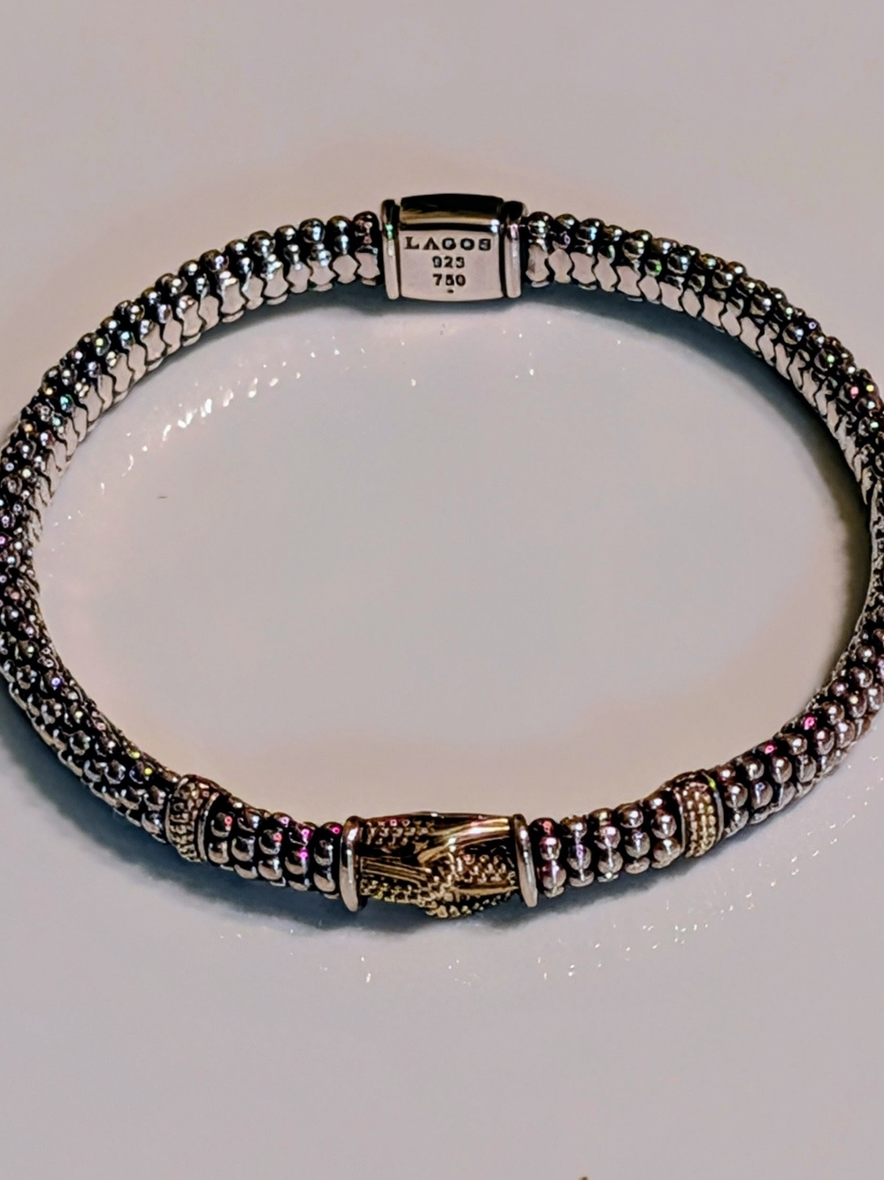 Designer *LAGOS* Caviar Sterling Silver 18K Gold Rope Bracelet 6mm x 7.5"